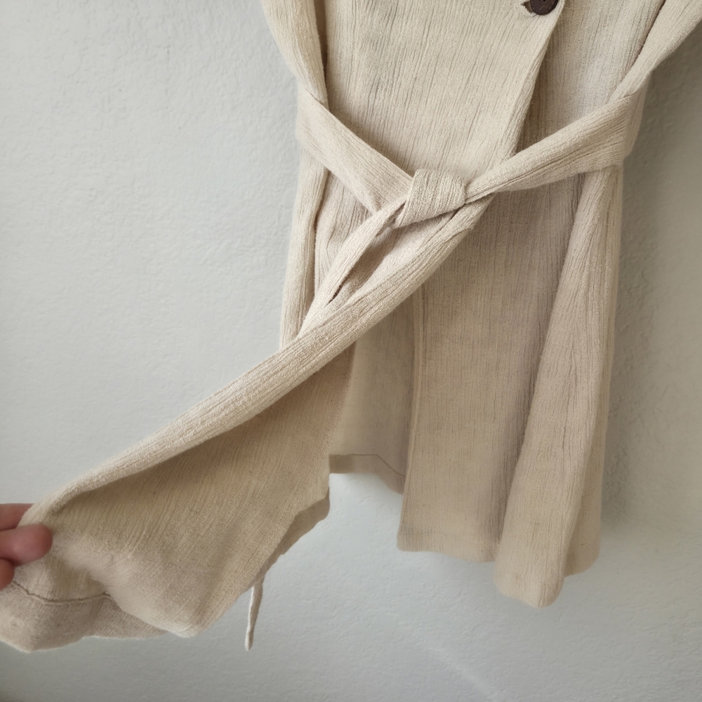 Free People Clementine Linen Mini Dress XS Cream Textured Wrap Collared Belted - Picture 8 of 13